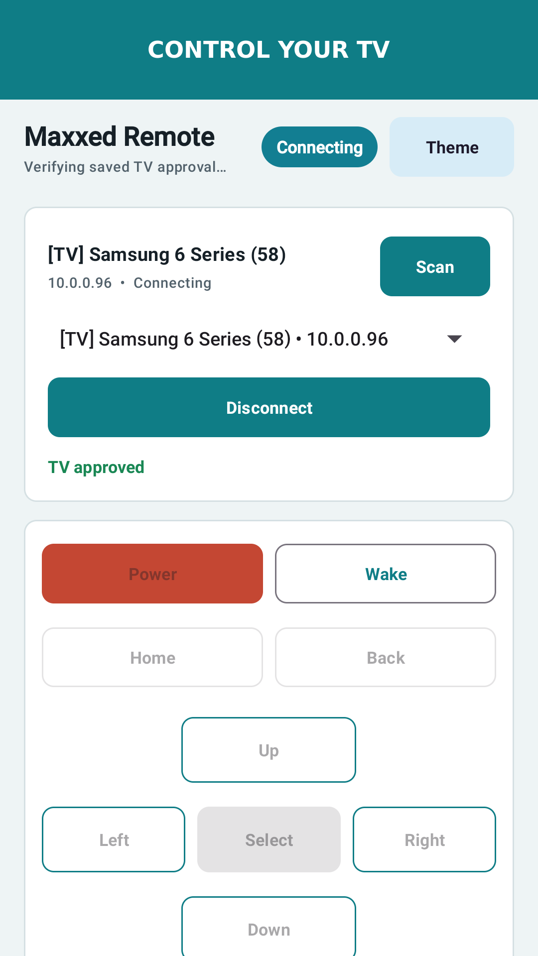 Maxxed Remote Android app main control screen